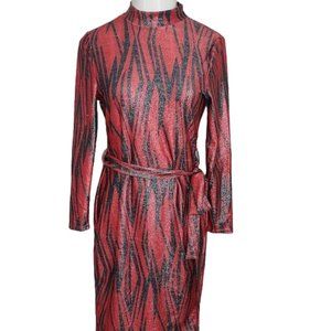 Chicme Red Black Abstract Flame High Neck dress Large